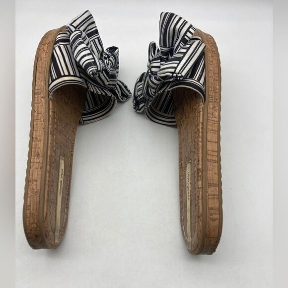 Moleca Black/White Striped Bow Cork Platform Sandals Size 6/37 Made in Brazil - Picture 9 of 11